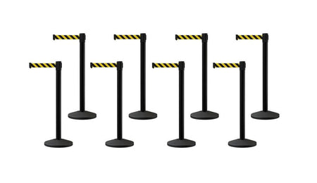 Set of (8) CCW Series Retractable Belt Barriers - 11 Ft. Belts - Crowd Control Warehouse
