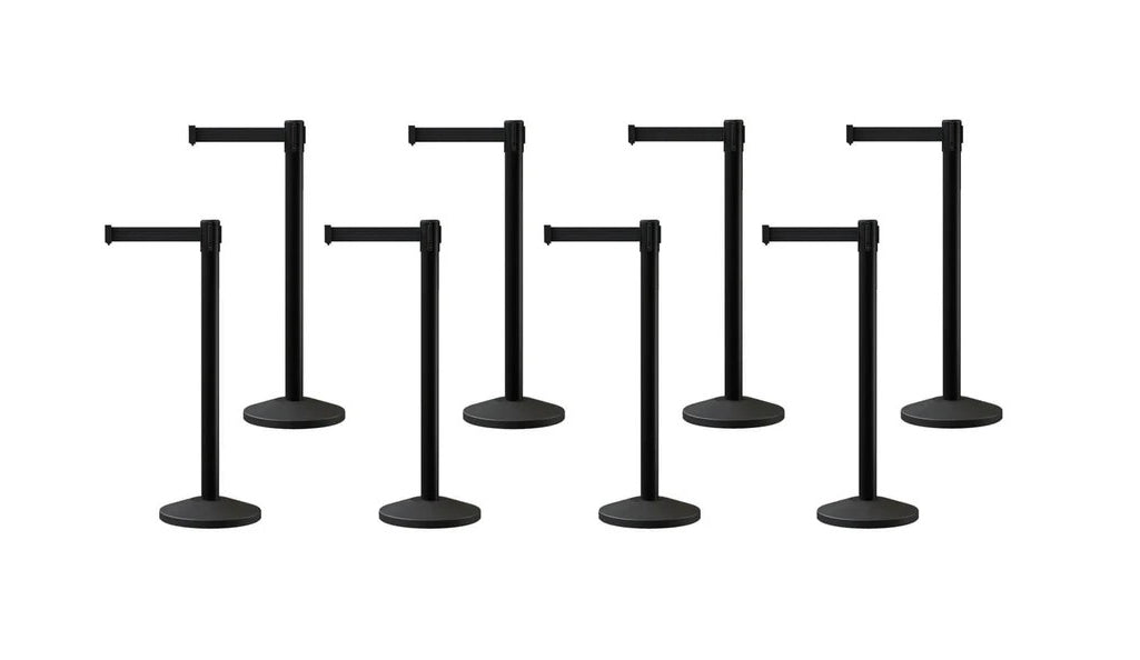 Set of (8) CCW Series Retractable Belt Barriers - 11 Ft. Belts - Crowd Control Warehouse