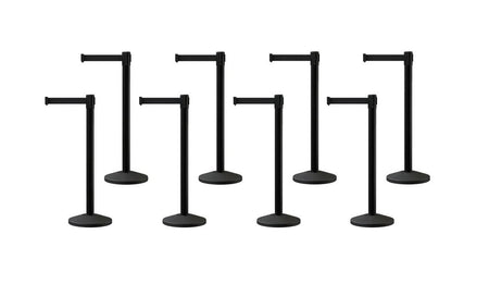 Set of (8) CCW Series Retractable Belt Barriers - 11 Ft. Belts - Crowd Control Warehouse