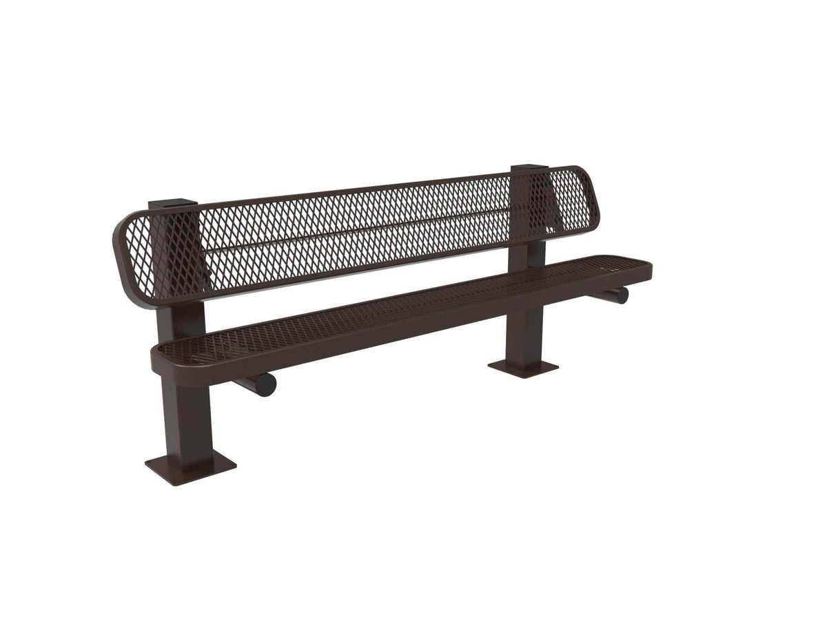 Single Pedestal Park Bench with Back - Diamond Pattern - Crowd Control Warehouse