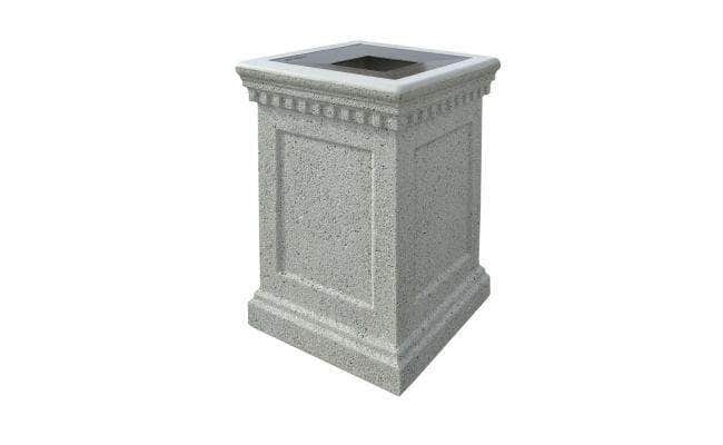 Square Concrete Waste Container with Pitch In Lid - 22 Gallon Capacity - Crowd Control Warehouse
