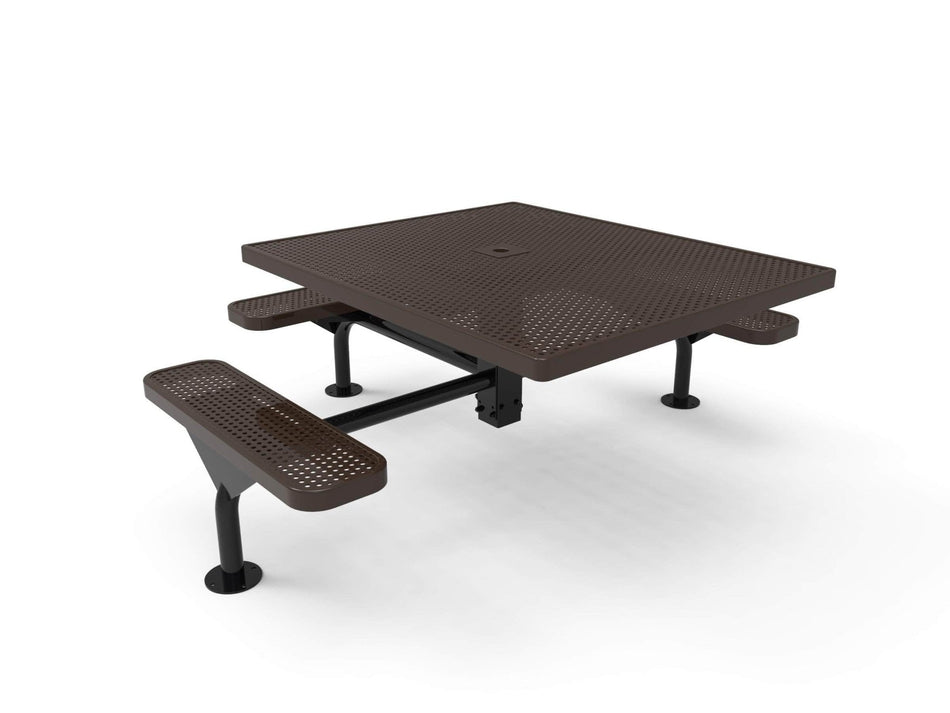 Square Nexus Pedestal Picnic Table with 3 Seats - Circular Pattern - 46 In. - Crowd Control Warehouse