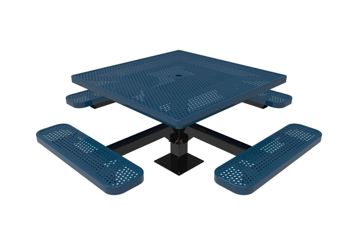 Square Pedestal Picnic Table with 4 Seats - Circular Pattern - 46 In. - Crowd Control Warehouse