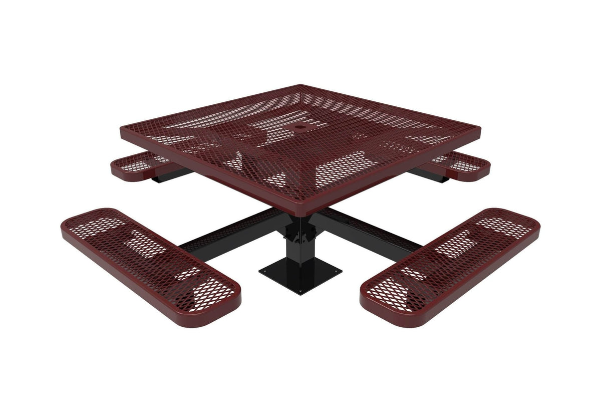 Square Pedestal Picnic Table with 4 Seats - Diamond Pattern - 46 In. - Crowd Control Warehouse