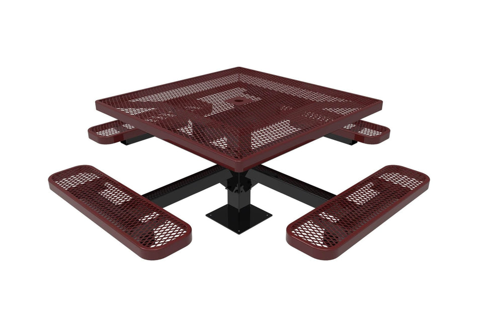 Square Pedestal Picnic Table with 4 Seats - Diamond Pattern - 46 In. - Crowd Control Warehouse