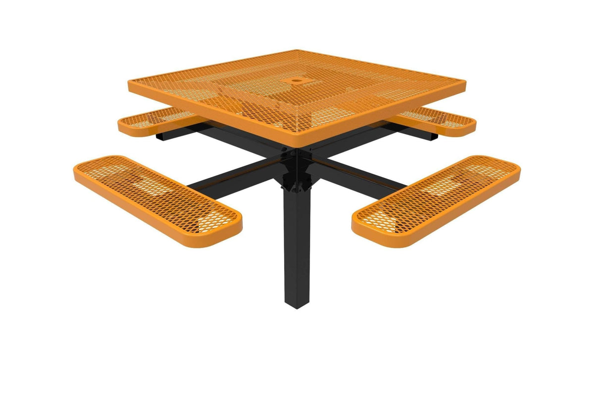 Square Pedestal Picnic Table with 4 Seats - Diamond Pattern - 46 In. - Crowd Control Warehouse