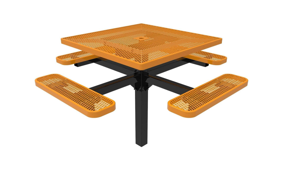 Square Pedestal Picnic Table with 4 Seats - Diamond Pattern - 46 In. - Crowd Control Warehouse