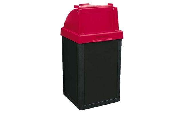 Square Plastic Tuffy Waste Container with Push Door Top and Tray Caddy - 22 Gallon Capacity - Crowd Control Warehouse