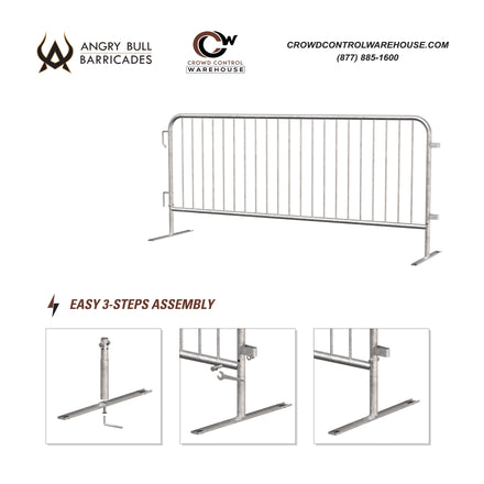 Economy Steel Barricade, Lightweight, Pre-Galvanized, 6.5 Ft. - Angry Bull Barricades