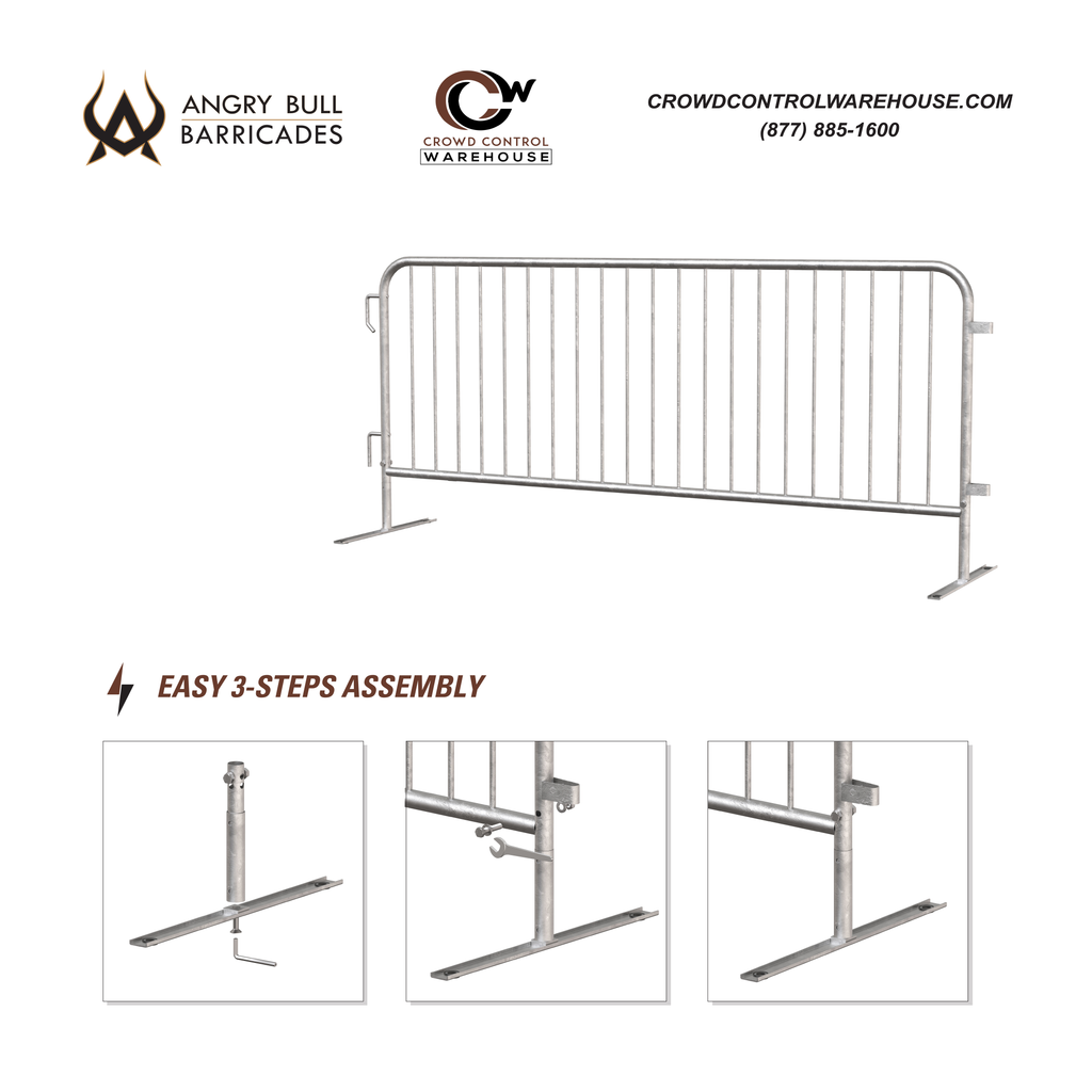 Heavy Duty Interlocking Steel Barricade, Gray, 8.5 Ft