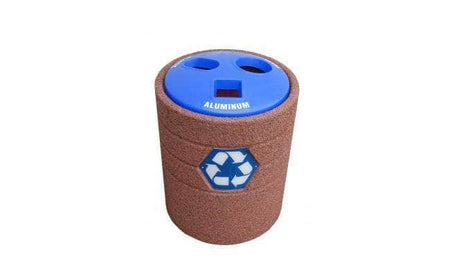 Stylized Concrete Waste Container with 3 - Hole Plastic Recycle Top - Crowd Control Warehouse