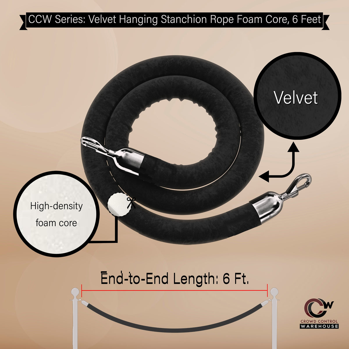 Velvet Hanging Stanchion Rope Foam Core - Montour Line - Crowd Control Warehouse