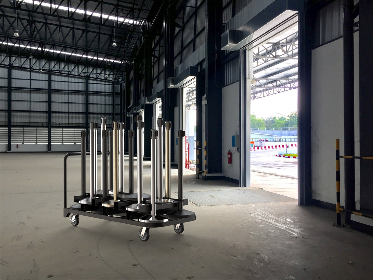 Vertical Stanchion Storage Cart, 18 Post - Montour Line - Crowd Control Warehouse