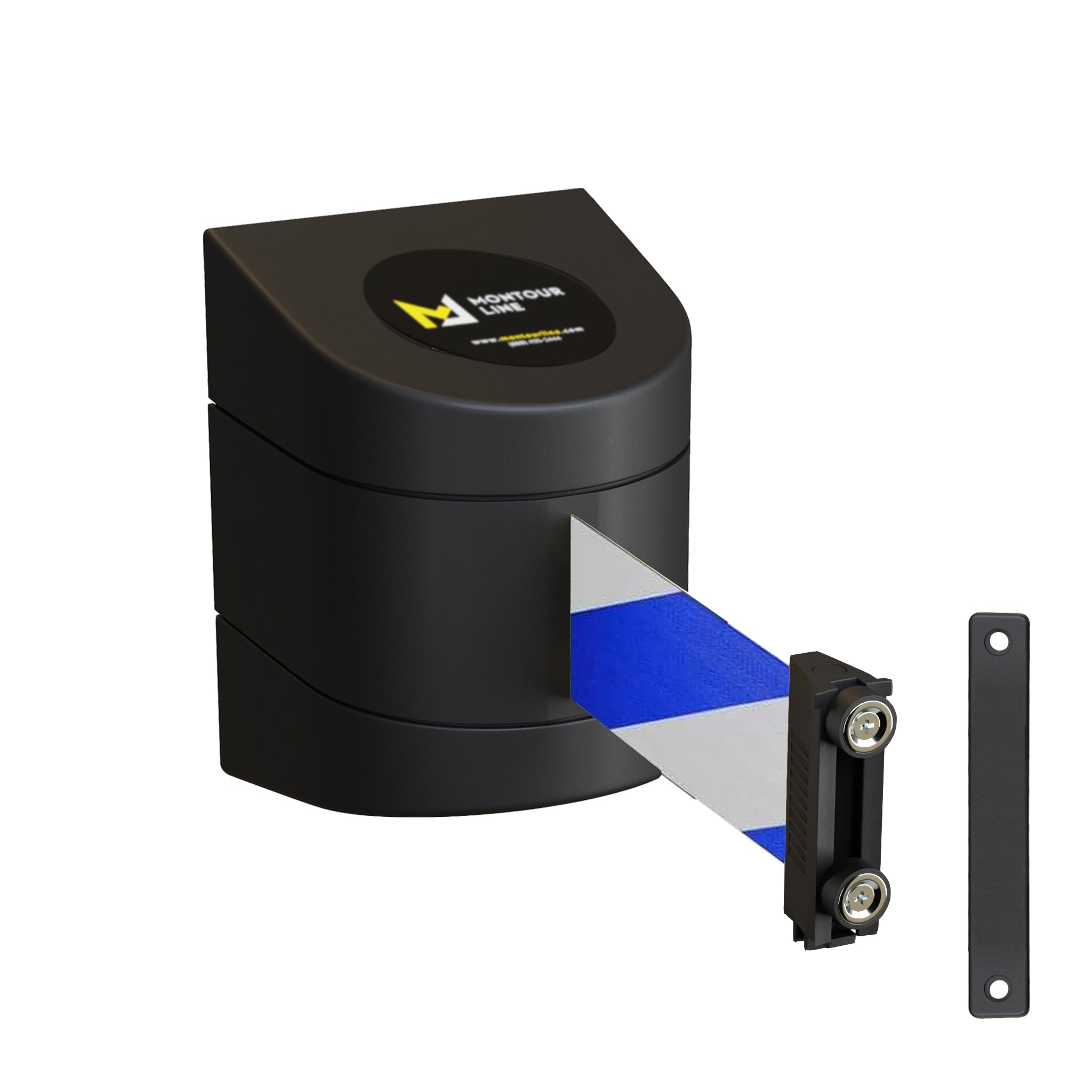Wall Mounted Retractable Belt Barrier, 13 Ft. Belt - Montour Line WMX 140 - Crowd Control Warehouse