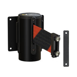 Wall Mounted Retractable Belt Barrier Fixed, Black Metal Case with Magnetic Belt End, 8.5 ft Belt - Montour Line WM115 - Crowd Control Warehouse