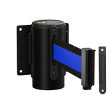 Wall Mounted Retractable Belt Barrier Fixed, Black Metal Case with Standard Belt End, 8.5 ft Belt - Montour Line WM115 - Crowd Control Warehouse