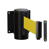Wall Mounted Retractable Belt Barrier Fixed, Black Metal Case with Standard Belt End, 8.5 ft Belt - Montour Line WM115 - Crowd Control Warehouse