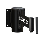 Wall Mounted Retractable Belt Barrier Fixed, Black Metal Case with Standard Belt End, 8.5 ft Belt - Montour Line WM115 - Crowd Control Warehouse