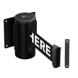 Wall Mounted Retractable Belt Barrier Fixed, Black Steel Case, 8.5 Ft. and 11 Ft. Belts - CCW Series WMB - 120 - Crowd Control Warehouse