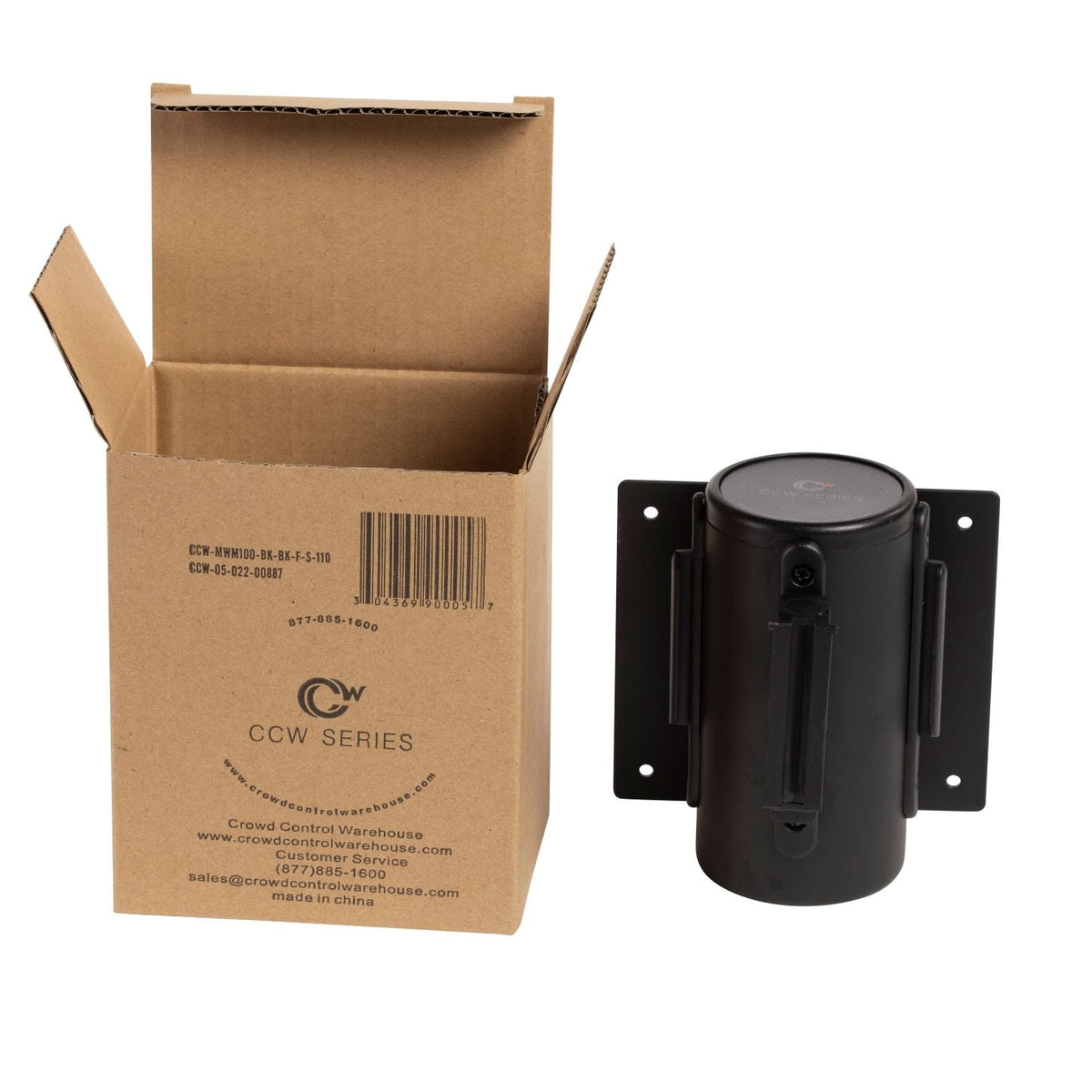 Wall Mounted Retractable Belt Barrier Fixed, Black Steel Case, 8.5 Ft. and 11 Ft. Belts - CCW Series WMB - 120 - Crowd Control Warehouse