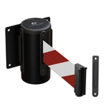 Wall Mounted Retractable Belt Barrier Fixed, Black Steel Case, 8.5 Ft. and 11 Ft. Belts - CCW Series WMB - 120 - Crowd Control Warehouse