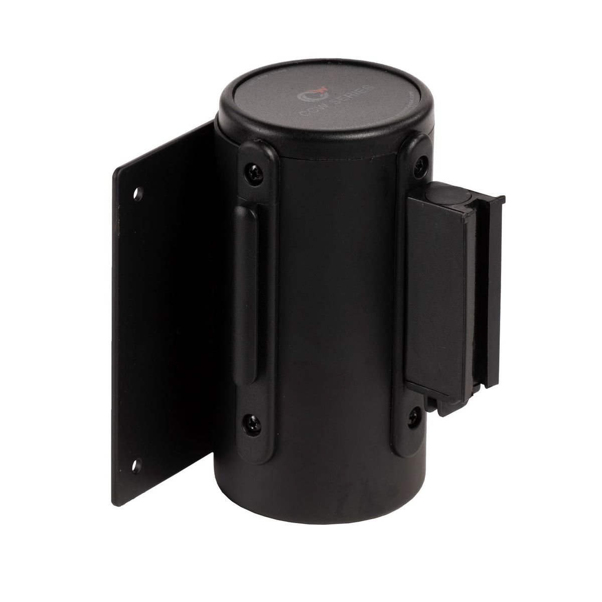 Wall Mounted Retractable Belt Barrier Fixed, Black Steel Case, 8.5 Ft. and 11 Ft. Belts - CCW Series WMB - 120 - Crowd Control Warehouse
