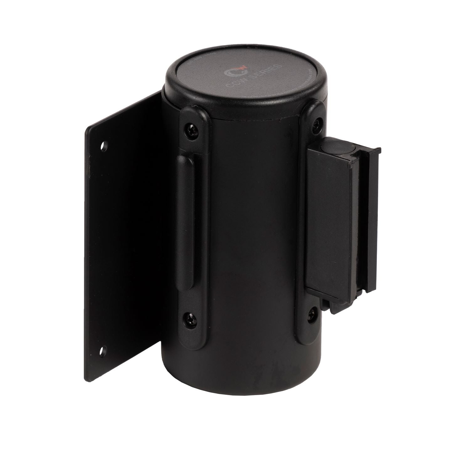 Wall Mounted Retractable Belt Barrier Fixed, Black Steel Case, 8.5 Ft. and 11 Ft. Belts - CCW Series WMB - 120 - Crowd Control Warehouse