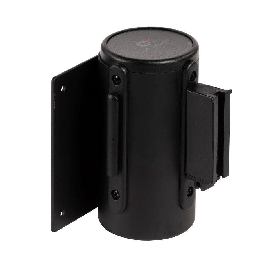 Wall Mounted Retractable Belt Barrier Fixed, Black Steel Case, 8.5 Ft. and 11 Ft. Belts - CCW Series WMB - 120 - Crowd Control Warehouse