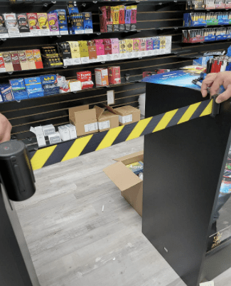 Wall Mounted Retractable Belt Barrier Fixed, Black Steel Case, 8.5 Ft. and 11 Ft. Belts - CCW Series WMB - 120 - Crowd Control Warehouse