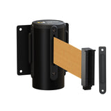 Wall Mounted Retractable Belt Barrier, Fixed Mount, Black Casing with Standard Belt End, 11 ft Belt - Montour Line WM115 - Crowd Control Warehouse