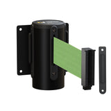 Wall Mounted Retractable Belt Barrier, Fixed Mount, Black Casing with Standard Belt End, 11 ft Belt - Montour Line WM115 - Crowd Control Warehouse