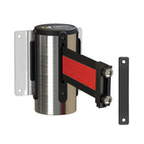 Wall Mounted Retractable Belt Barrier, Fixed Mount, Polished Stainless Steel Casing with Magnetic Belt End, 8.5 ft Belt - Montour Line WM115 - Crowd Control Warehouse
