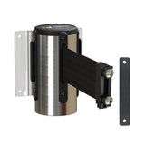 Wall Mounted Retractable Belt Barrier Fixed, Polished Stainless Steel Metal Case with Magnetic Belt End, 13 ft Belt - Montour Line WM115 - Crowd Control Warehouse