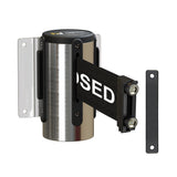 Wall Mounted Retractable Belt Barrier, Magnetic Mount, Polished Stainless Steel Casing with Magnetic Belt End, 11 ft Belt - Montour Line WM115 - Crowd Control Warehouse