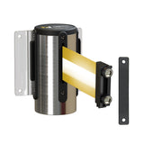 Wall Mounted Retractable Belt Barrier, Magnetic Mount, Polished Stainless Steel Casing with Magnetic Belt End, 11 ft Belt - Montour Line WM115 - Crowd Control Warehouse