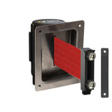 Wall Mounted Retractable Belt Barrier, Recessed Black Metal Case with Magnetic Belt End, 11 ft Belt - Montour Line WM115 - Crowd Control Warehouse