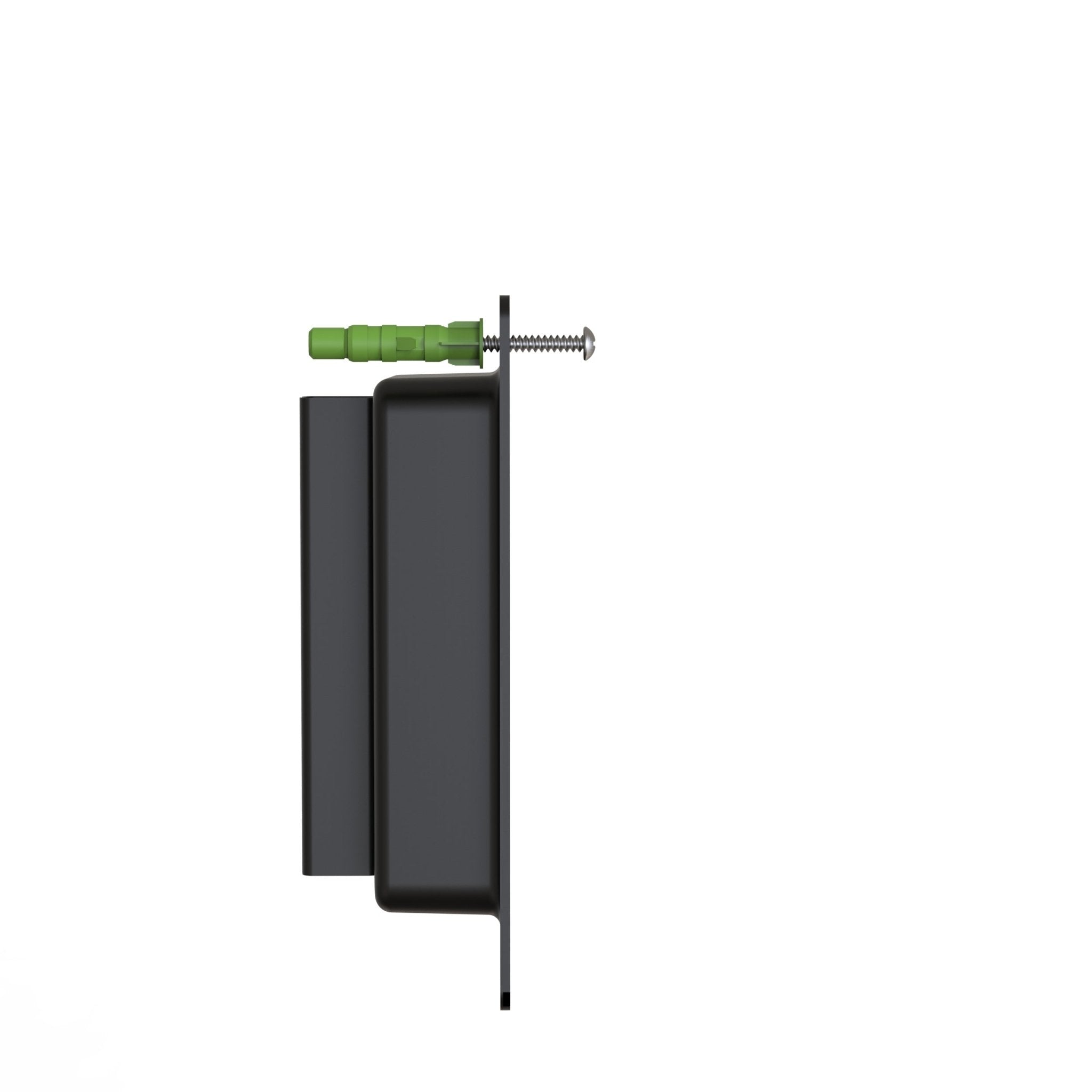 Wall Mounted Retractable Belt Barrier, Recessed Black Metal Case with Magnetic Belt End, 11 ft Belt - Montour Line WM115 - Crowd Control Warehouse