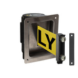 Wall Mounted Retractable Belt Barrier, Recessed Black Metal Case with Magnetic Belt End, 11 ft Belt - Montour Line WM115 - Crowd Control Warehouse