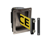 Wall Mounted Retractable Belt Barrier, Recessed Black Metal Case with Magnetic Belt End, 11 ft Belt - Montour Line WM115 - Crowd Control Warehouse