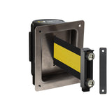 Wall Mounted Retractable Belt Barrier, Recessed Black Metal Case with Magnetic Belt End, 11 ft Belt - Montour Line WM115 - Crowd Control Warehouse