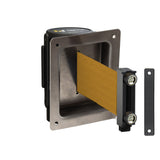 Wall Mounted Retractable Belt Barrier, Recessed Black Metal Case with Magnetic Belt End, 11 ft Belt - Montour Line WM115 - Crowd Control Warehouse