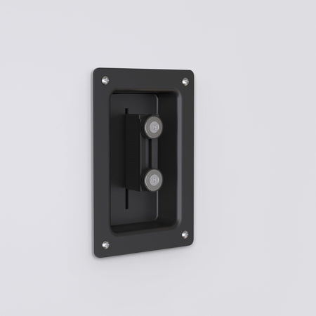 Wall Mounted Retractable Belt Barrier, Recessed Black Metal Case with Magnetic Belt End, 11 ft Belt - Montour Line WM115 - Crowd Control Warehouse