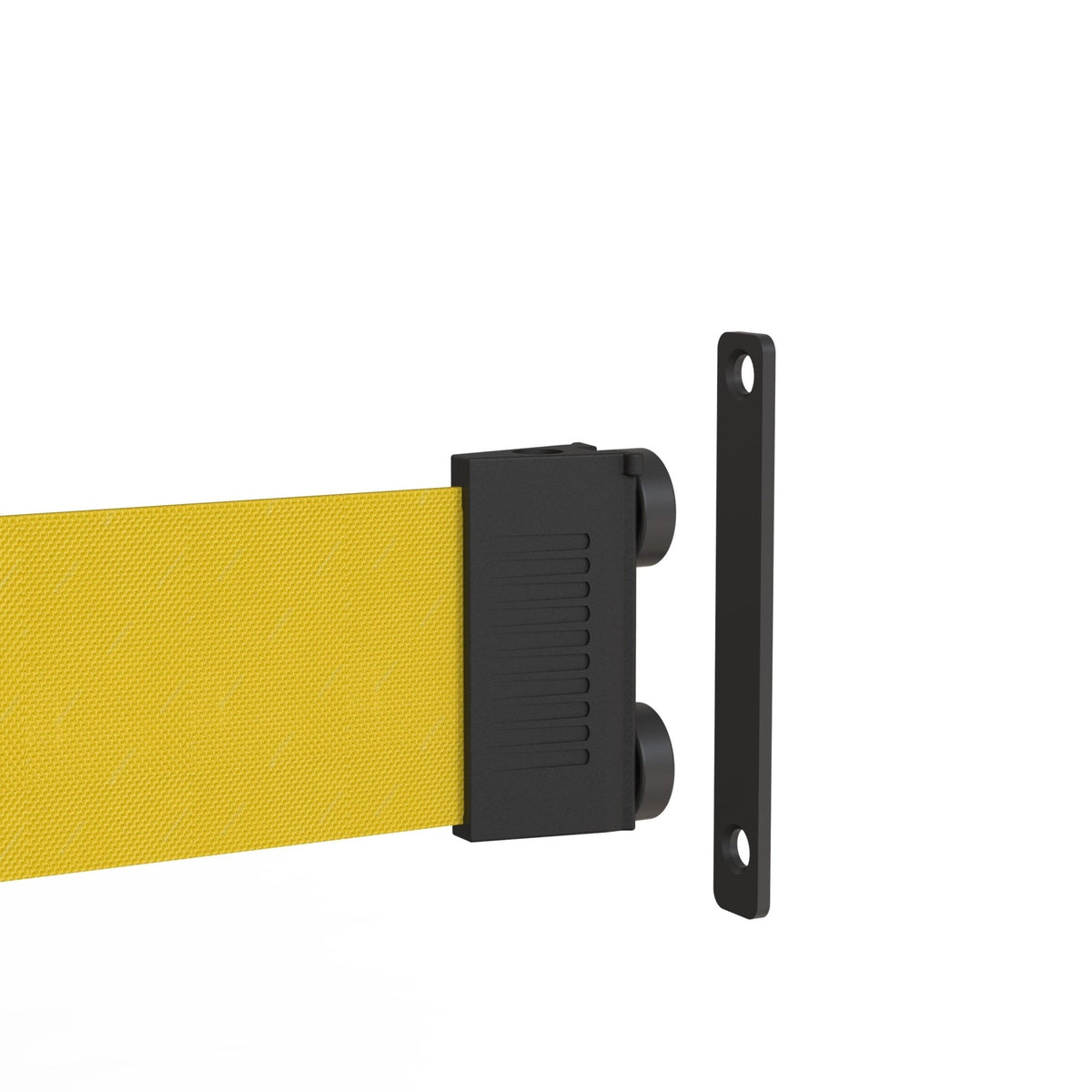 Wall Mounted Retractable Belt Barrier, Recessed Black Metal Case with Magnetic Belt End, 11 ft Belt - Montour Line WM115 - Crowd Control Warehouse