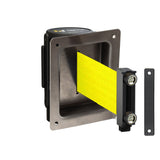 Wall Mounted Retractable Belt Barrier, Recessed Black Metal Case with Magnetic Belt End, 11 ft Belt - Montour Line WM115 - Crowd Control Warehouse