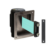 Wall Mounted Retractable Belt Barrier, Recessed Black Metal Case with Magnetic Belt End, 8.5 ft Belt - Montour Line WM115 - Crowd Control Warehouse