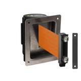 Wall Mounted Retractable Belt Barrier, Recessed Black Metal Case with Magnetic Belt End, 8.5 ft Belt - Montour Line WM115 - Crowd Control Warehouse