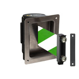 Wall Mounted Retractable Belt Barrier, Recessed Black Metal Case with Magnetic Belt End, 8.5 ft Belt - Montour Line WM115 - Crowd Control Warehouse