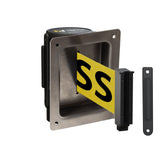 Wall Mounted Retractable Belt Barrier, Recessed Black Steel Metal Case with Standard Belt End, 13 ft Belt - Montour Line WM115 - Crowd Control Warehouse