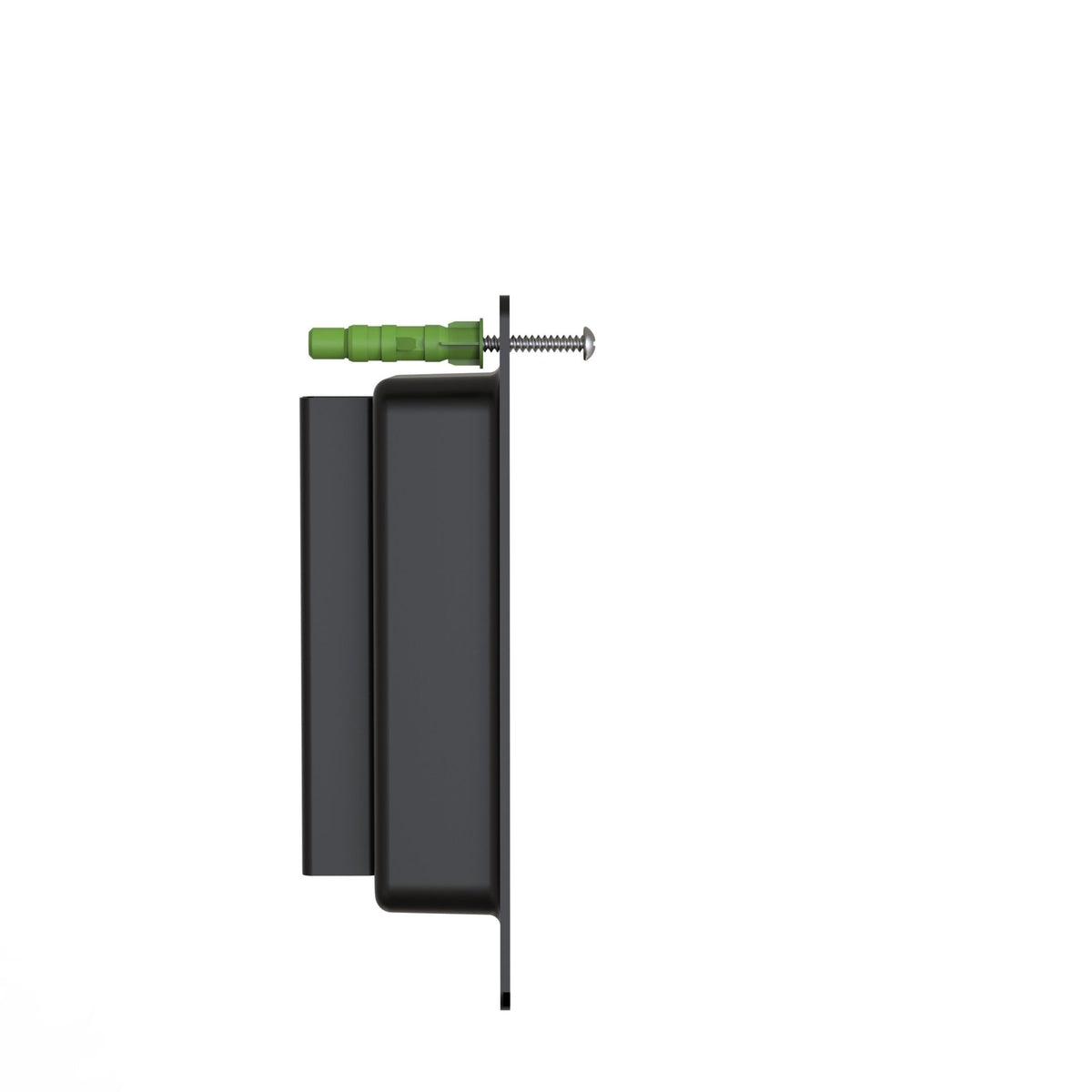 Wall Mounted Retractable Belt Barrier, Recessed Black Steel Metal Case with Standard Belt End, 13 ft Belt - Montour Line WM115 - Crowd Control Warehouse