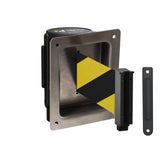 Wall Mounted Retractable Belt Barrier, Recessed Black Steel Metal Case with Standard Belt End, 13 ft Belt - Montour Line WM115 - Crowd Control Warehouse